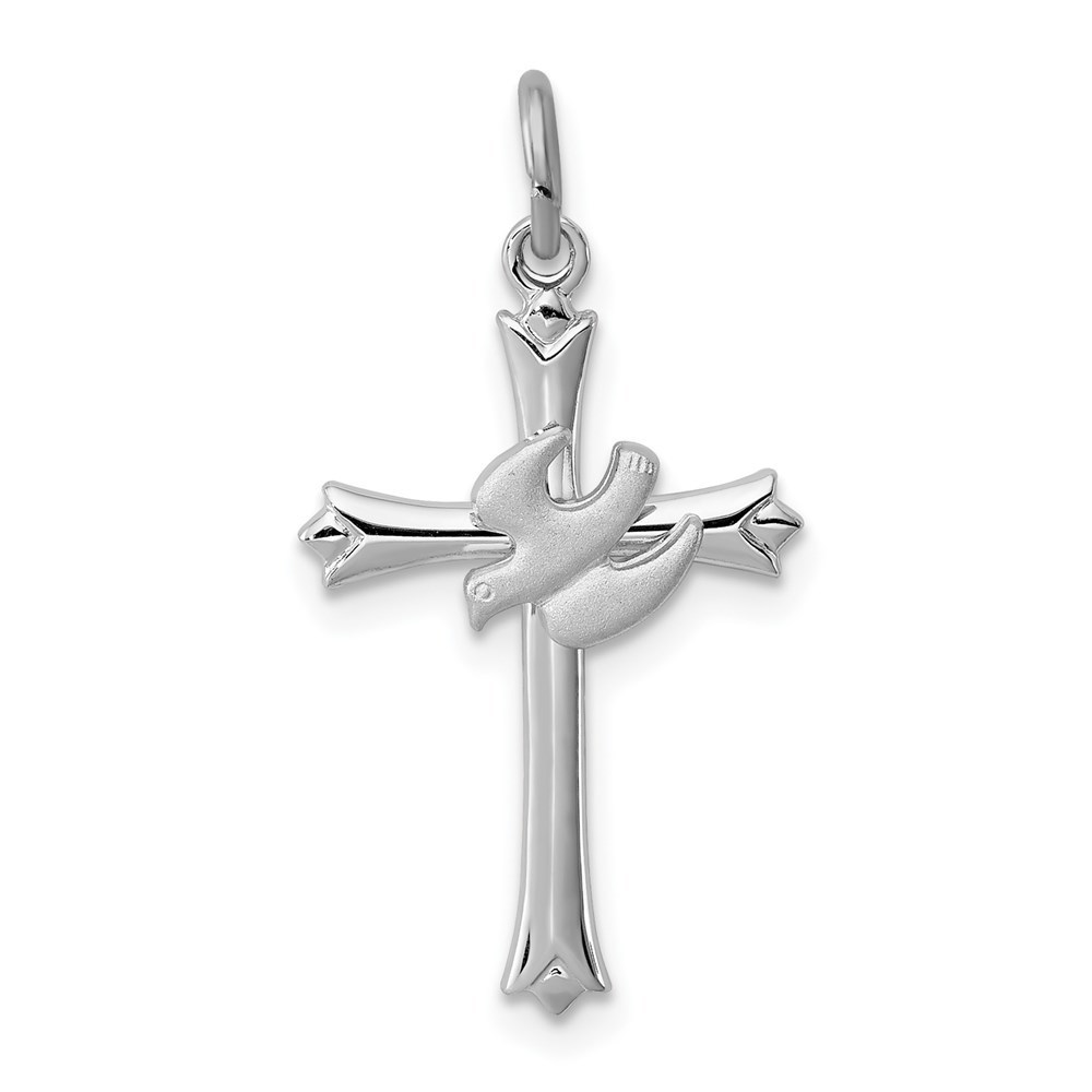 925 Sterling Silver Platinum-Plated Holy Spirit Cross Dove Necklace Pendant